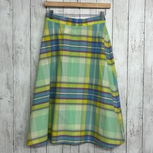 Vintage 70s/80s Plaid A Line Lightweight Picnic Grandma High Waist Midi Skirt